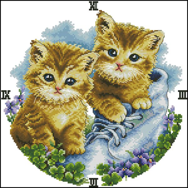 схема вышивки крестом часы с котятами