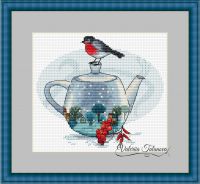 Вышивка крестом Зимний чайник