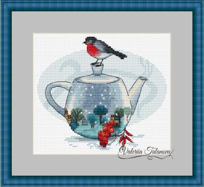 Вышивка крестом Зимний чайник