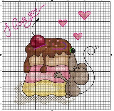 схема вышивки крестом мышка и любимый тортик