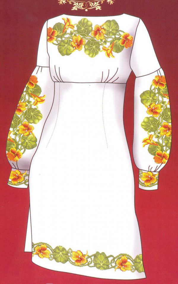 Вышивка крестом Вышитое платье с вьюнком