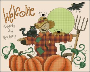 Вышивка крестом Пугало с тыквами