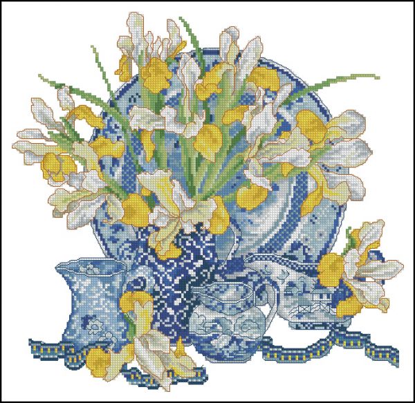 схема для вышивки крестом натюрморт с нарциссами