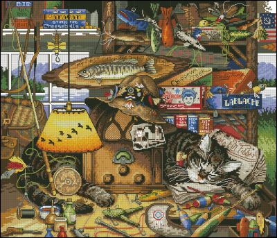 Вышивка крестом Кот Макс рыболов