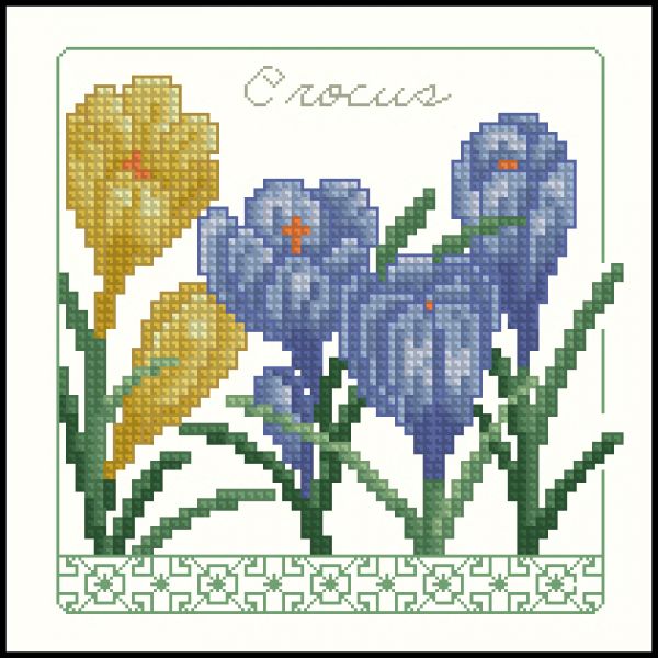 Вышивка крестом с элементами блекворк Яркие крокусы