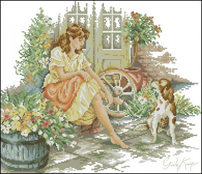 Вышивка крестом Девушка с собакой