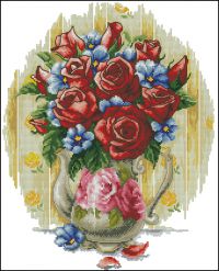 схема вышивки крестом красные розы - натюрморт
