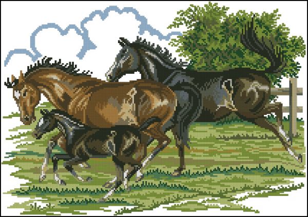 Вышивка крестом Семейство лошадей