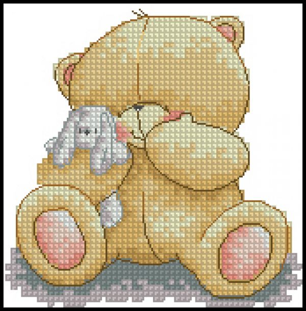 схема для вышивки крестом Мишка с кроликом