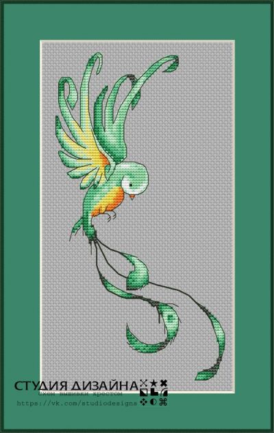 Вышивка крестом Зеленая птичка