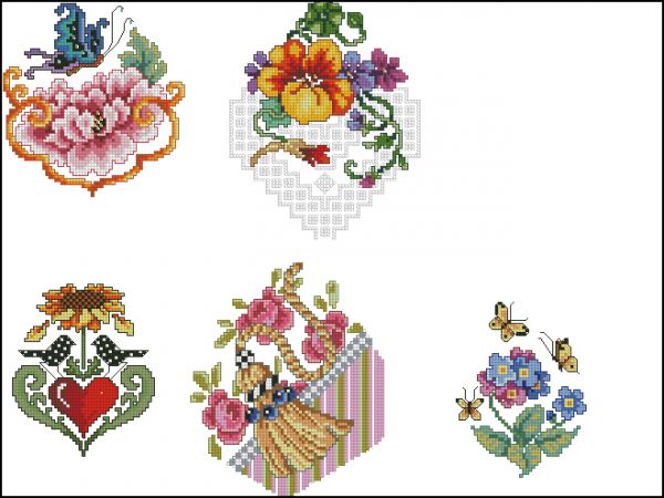 Вышивка крестом Мини мотивы для открыток с цветами и бабочками