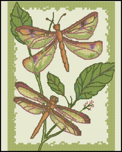 схема для вышивки крестом стрекозы