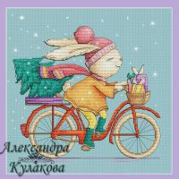 Вышивка крестом Зайка на велосипеде