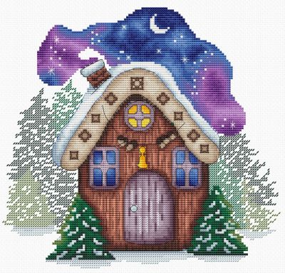 схема для вышивки крестом Домик в лесу