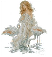 Вышивка крестом Девушка и фламинго