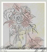 Вышивка Розы на акварельном фоне