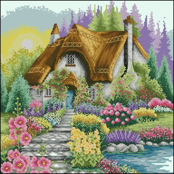 Вышивка крестом Домик за холмом