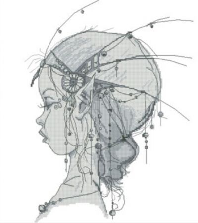 Вышивка крестом Эльфийка - монохром