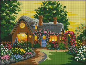 Вышивка крестом Милый домик в цветах