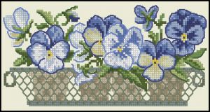 Вышивка крестом Кашпо с анютиными глазками