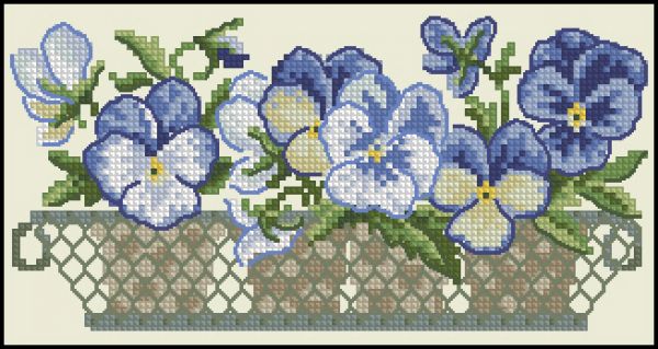 Вышивка крестом Кашпо с анютиными глазками