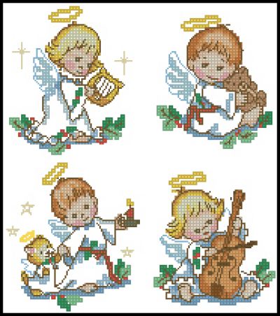 схемы вышивки крестом ангелочков