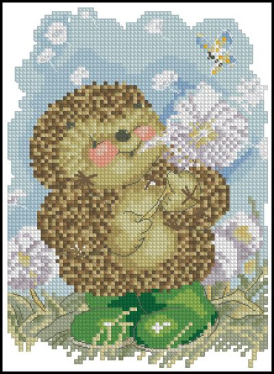 Вышивка крестом Ёжик с одуванчиком