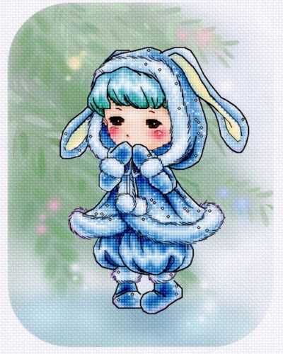 Вышивка крестом Зайка в голубом