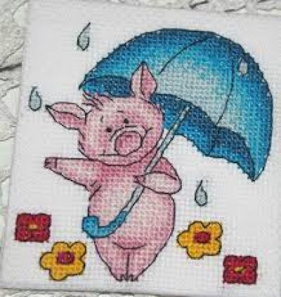 Вышивка крестом Свинка с зонтиком