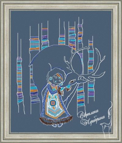 Вышивка крестом Девочка с оленем (ночь)