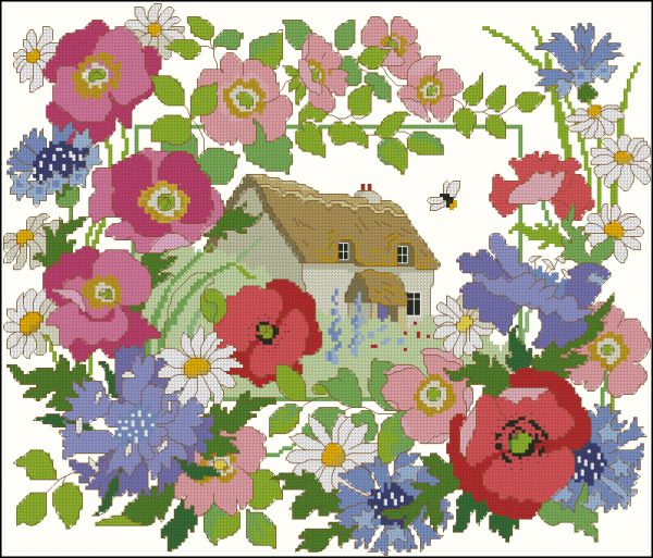 Вышивка крестом Домик и цветы