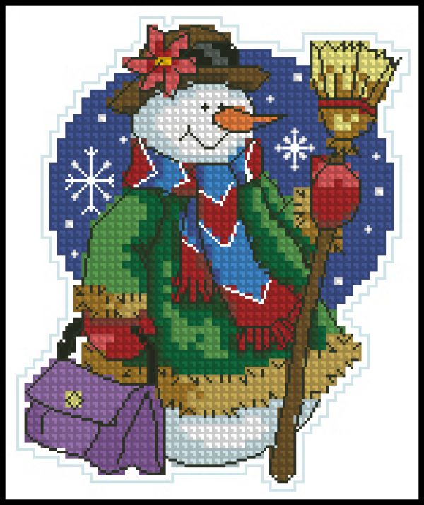 Вышивка крестом Снеговик с метлой