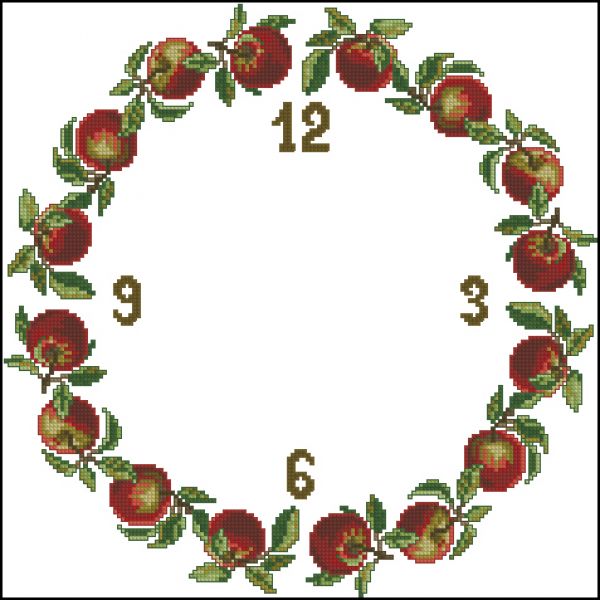 схема вышивки крестом часы с яблоками
