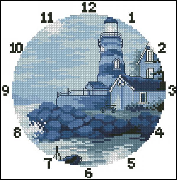 вышивка крестом часы с вечерним маяком