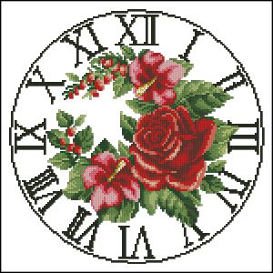 схема вышивки крестом цветочные часы с розами