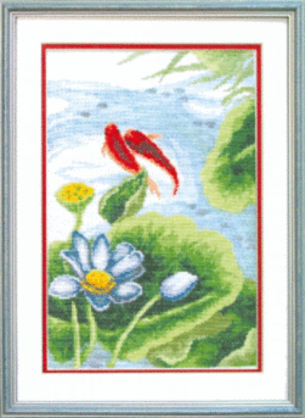 схема вышивки крестом красные рыбки