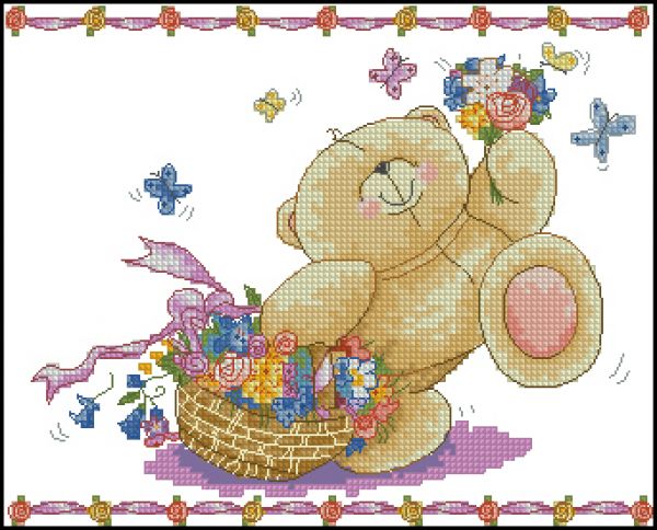 схема для вышивки крестом Корзина с цветами