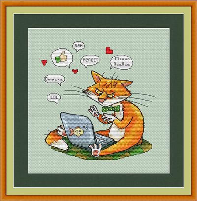 Вышивка крестом Кот - блогер