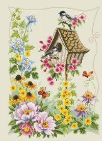 Вышивка крестом Птичий домик в цветах