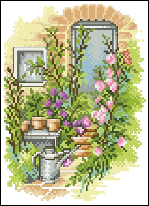 Вышивка крестом Розы у крылечка