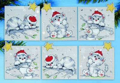 схема вышивки крестом новогодние котята