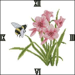 схема вышивки крестом часы с цветами и пчелой