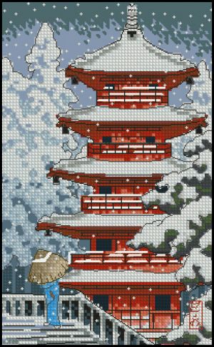 схема для вышивки крестом Красная пагода