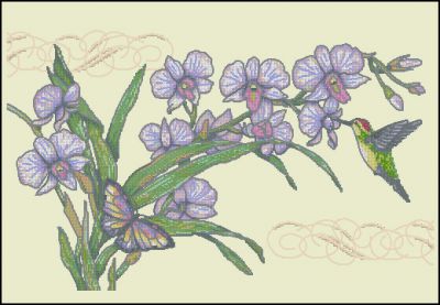 Вышивка крестом Орхидея и колибри