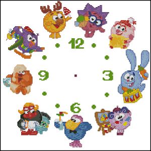схема вышивки крестом детские часы со смешариками 