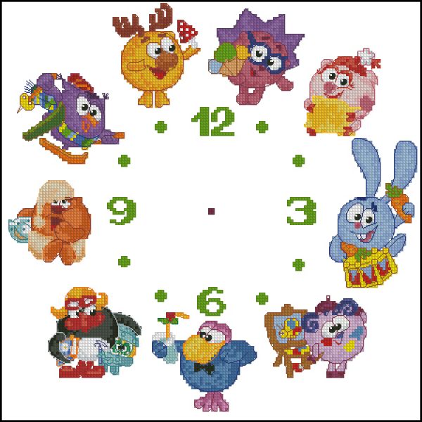 схема вышивки крестом детские часы со смешариками 