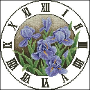 схема вышивки крестом цветочные часы - синие ирисы