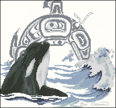 схема вышивки крестом дельфина-касатки