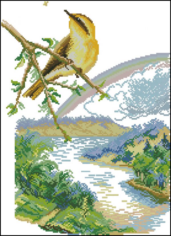 схема вышивки крестом пейзаж с иволгой от чаривной мыти
