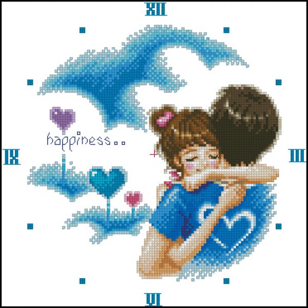 схема вышивки крестом часы с влюбленными нежность